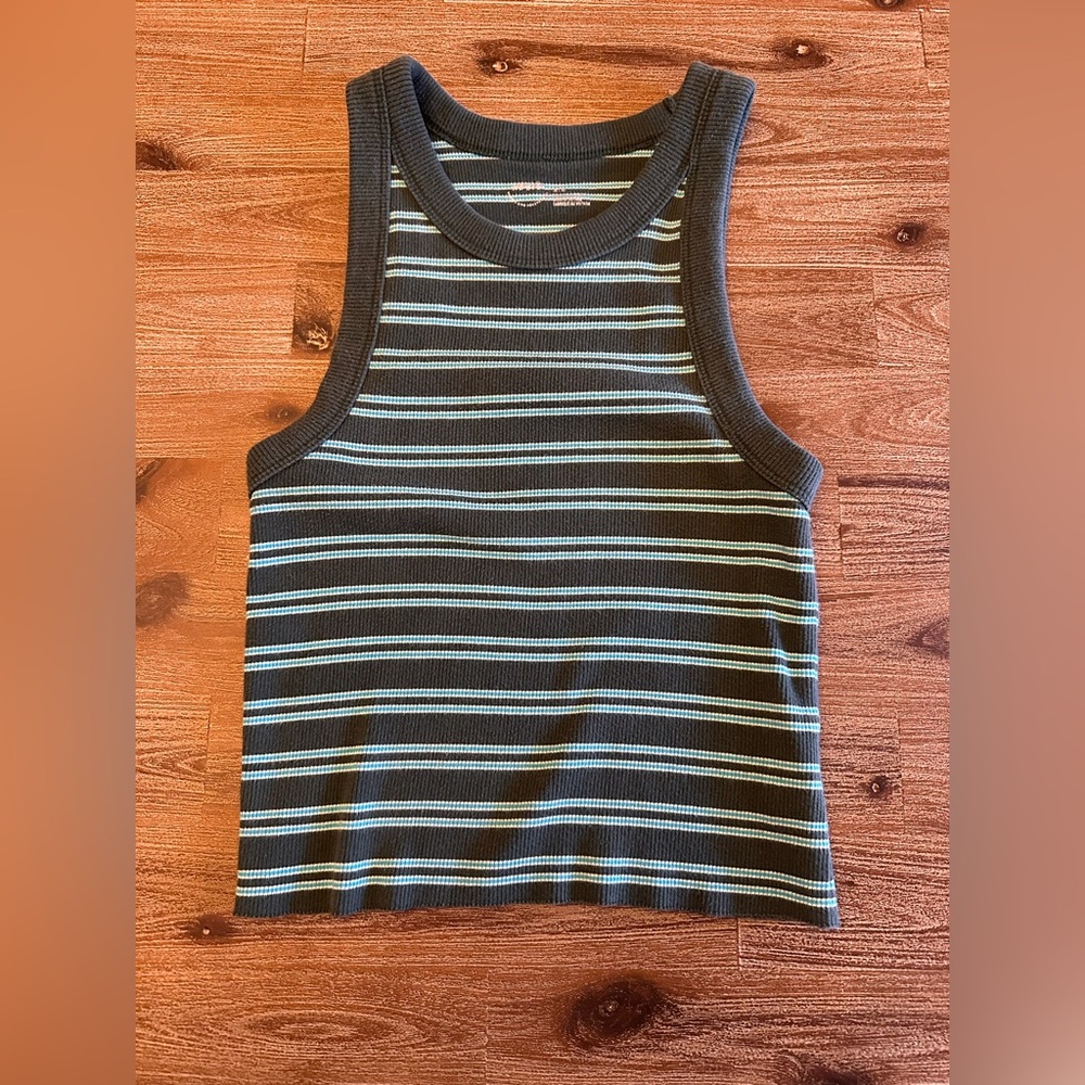 Aerie Green Striped Tank Top size medium